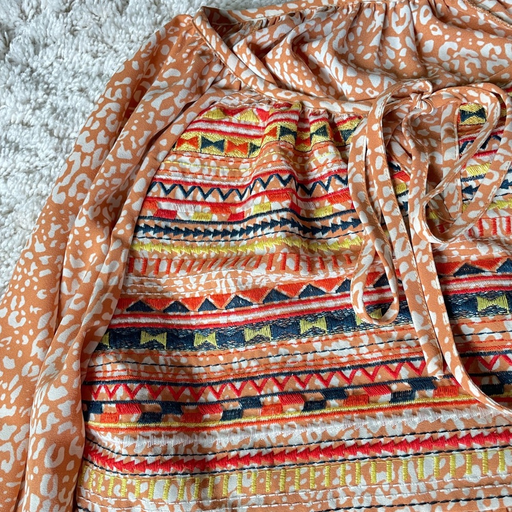 Boho orange pullover top